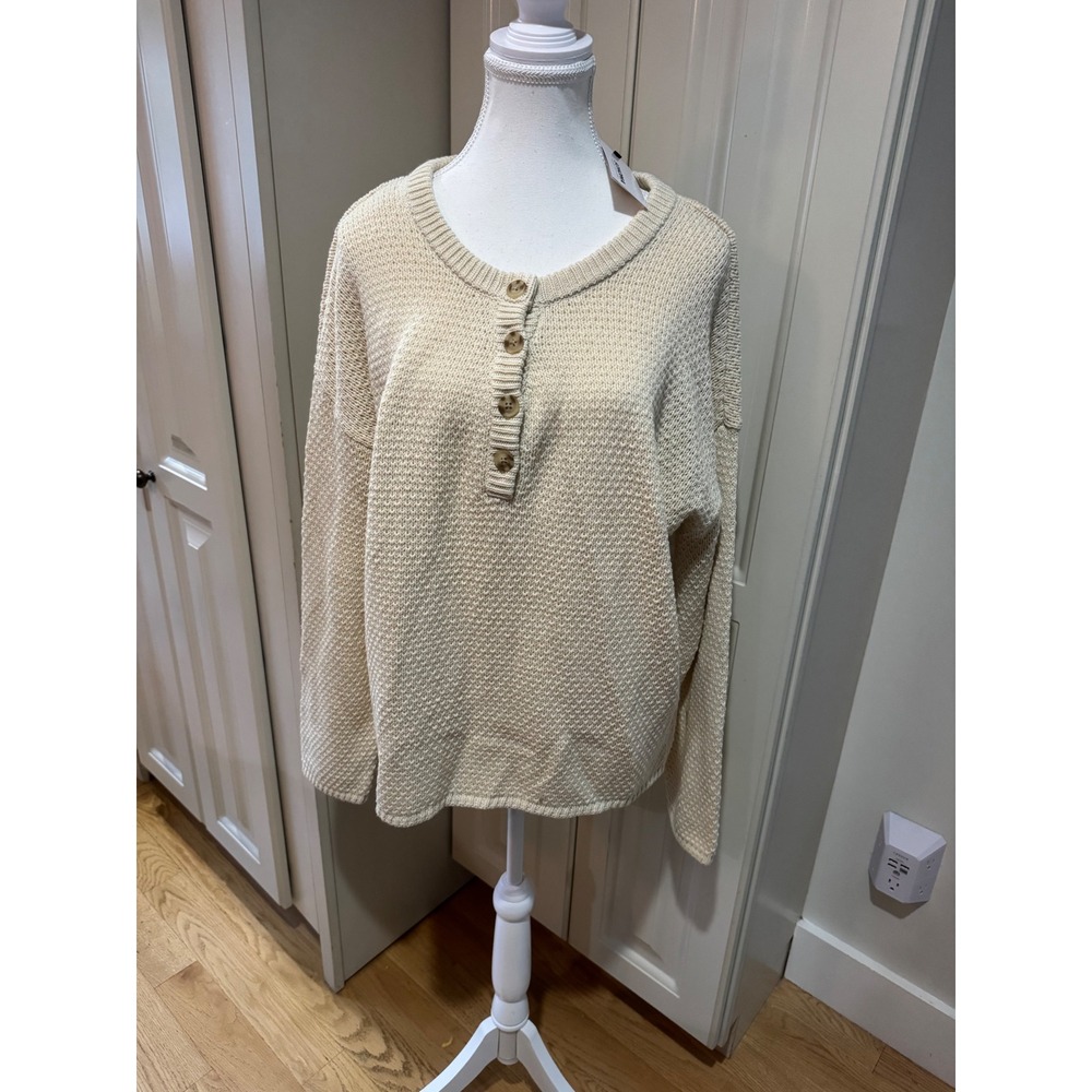 Sonoma Goods For Life Cream Knit Button Pullover Sweater NWT $44 Large‎